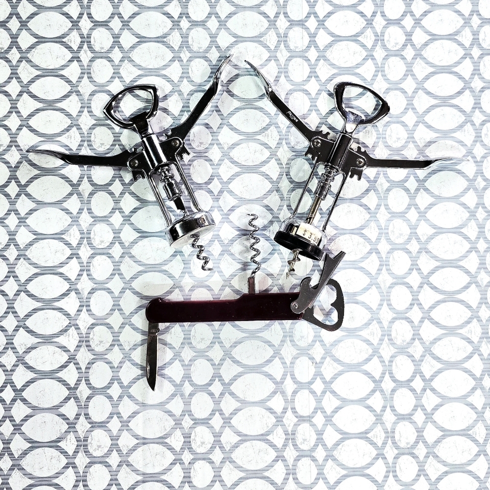 3PC Vintage Corkscrew Set Franmara Italy Winged & Folding Waiter Bottle Openers